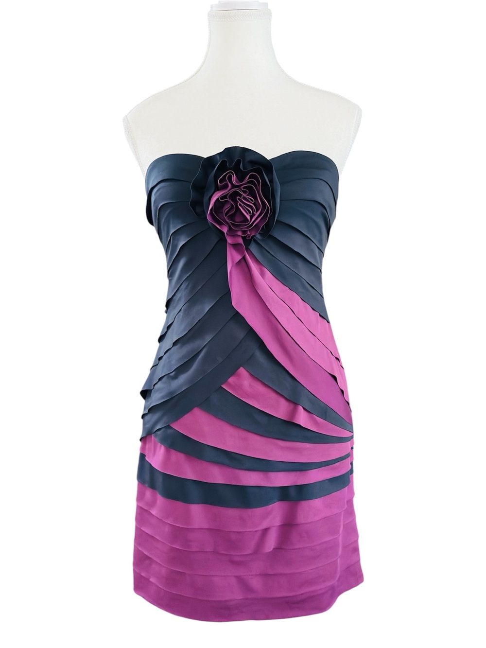 Arden B Strapless Mini Dress Pink Navy Rosette Size M Y2K